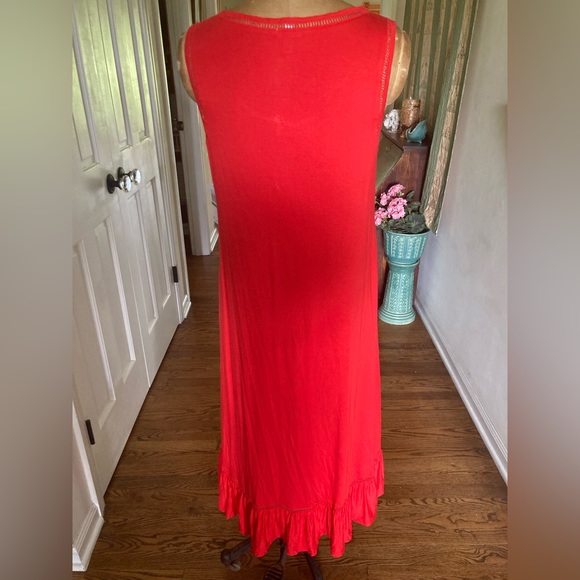 NWT Spense Hi Low Maxi Dress Ruffle Bottom RED Viscose Spandex LARGE Stretchy - Picture 5 of 11